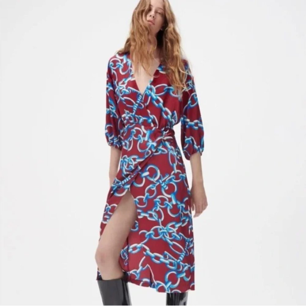 2/$30 Zara Blogger Fav Satin Burgundy Midi Dress S NWT